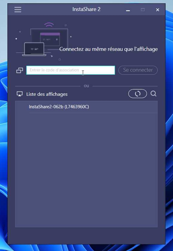 Introduire le code d'association